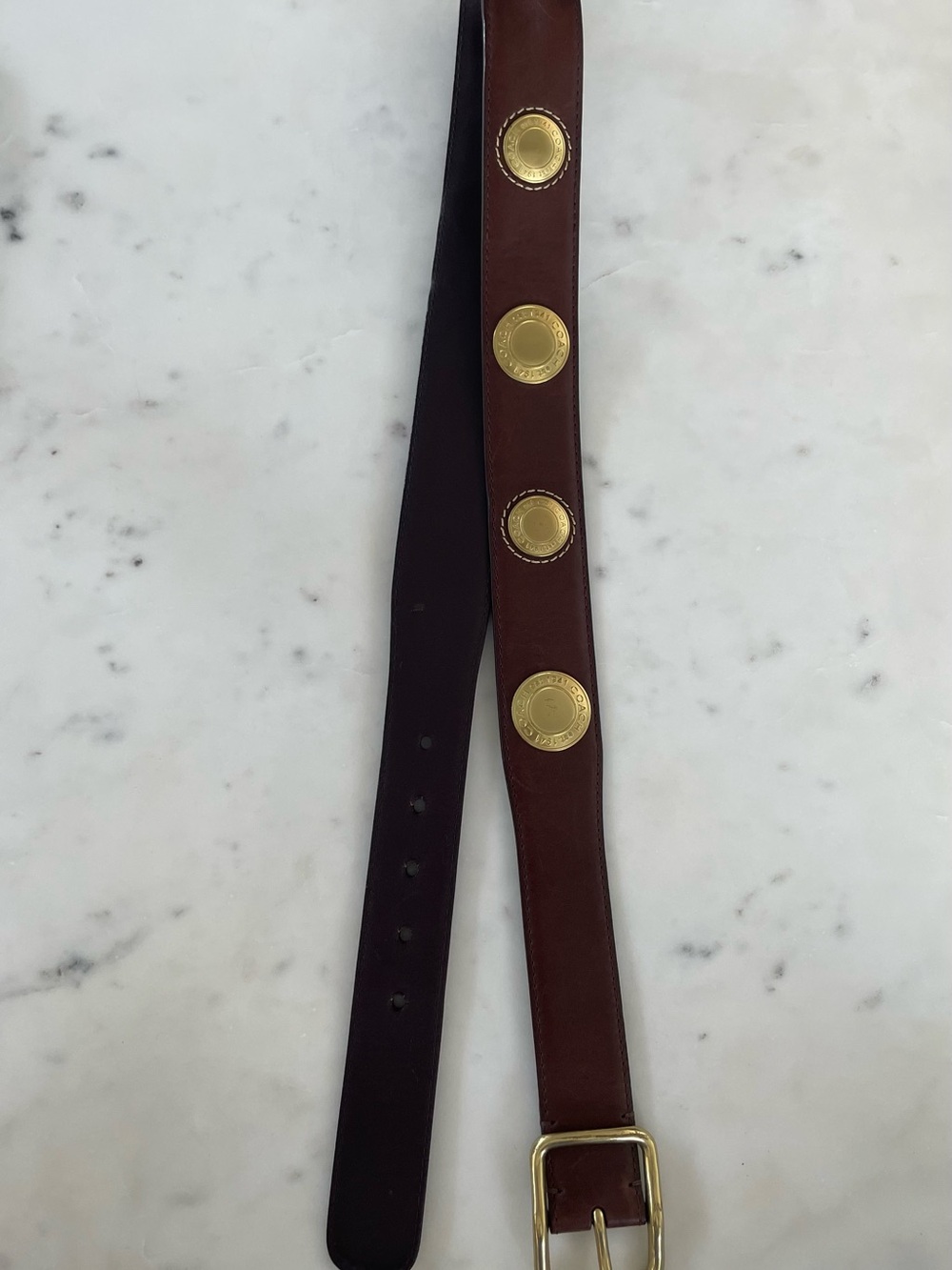 Coach Brown Leather Belt with Gold Medallion Detailing